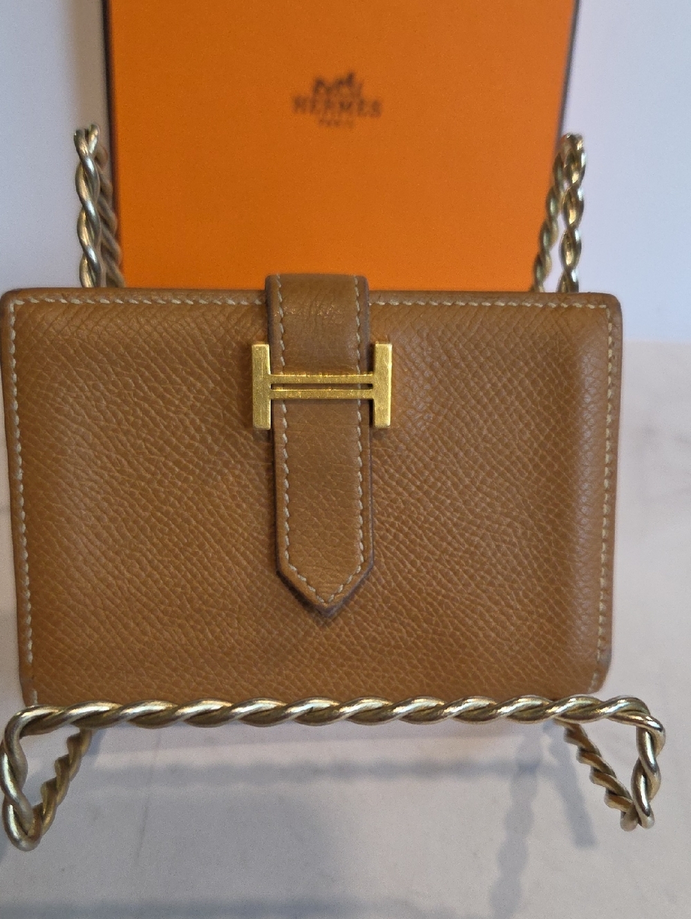 Hermès Epsom Bearn Card Holder Wallet Gold -COA
